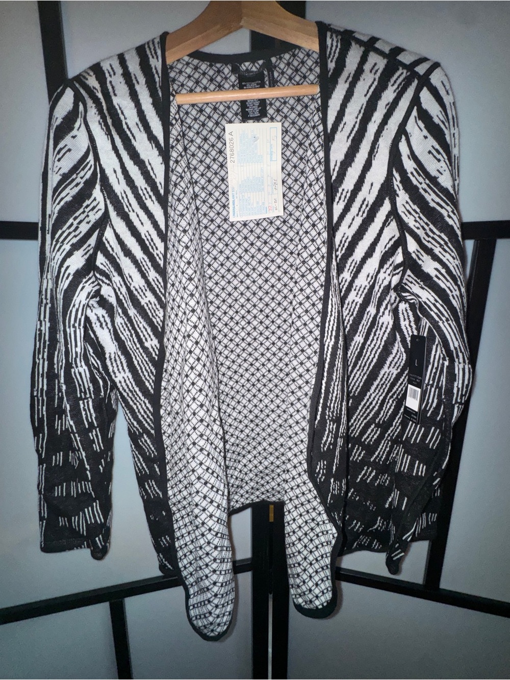 NWT Nic + Zoe Black & White Open-Front Patterned Women’s Sweater Cardigan